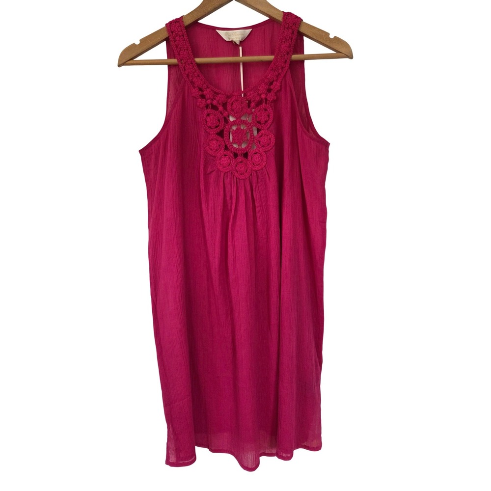 Pia Rossini Beach Dress‎ Cover Up Pepita Crochet Resort Women L Fuchsia NWT $155